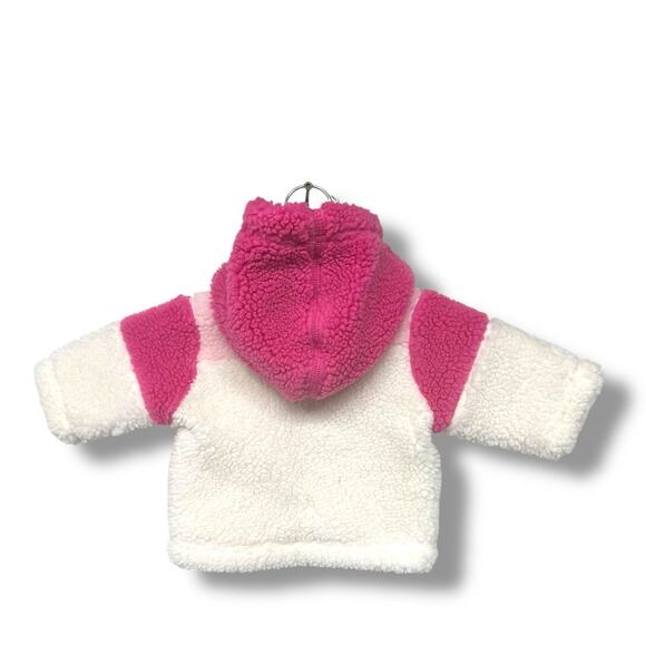 Baby Gap Infant Jacket Pink White Sherpa Fleece Sz 0-3 month Coat Lined Zip Y2K - Picture 2 of 15